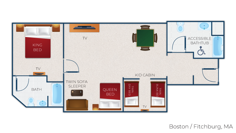 The floor plan for the Grand Royal KidCabin Suite (Accessible)